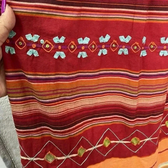 Coldwater Creek Sz 6 Stripe Cotton Embroidered Smocked Cottagecore Hippie Dress‎ - Picture 3 of 16